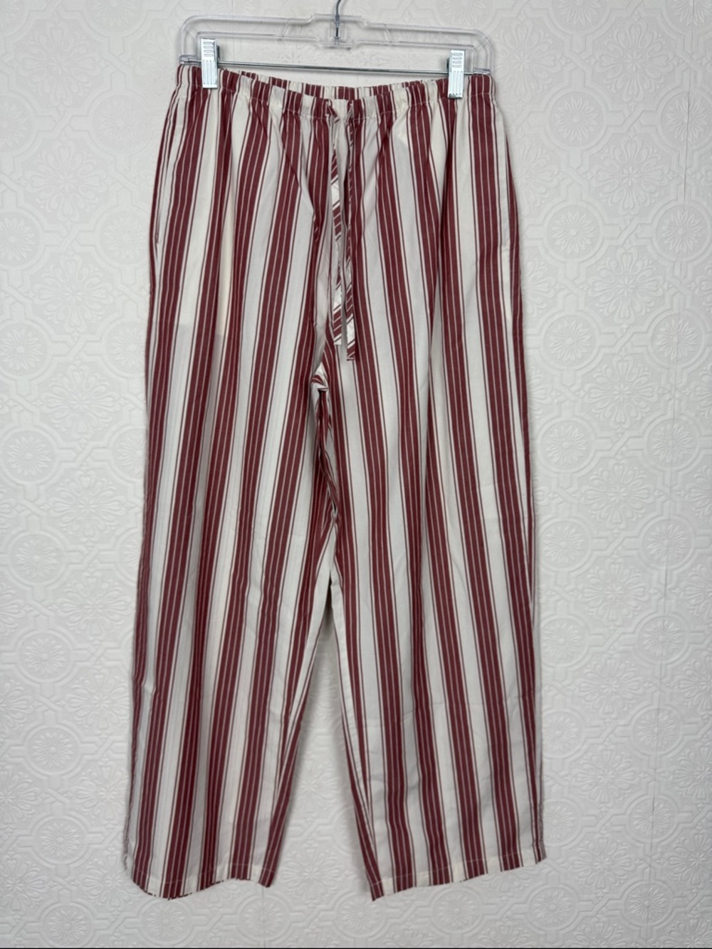 Banana Republic Red White Striped Pants Small Drawstring Elastic Waist Cotton